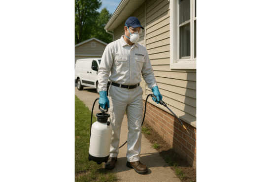 Exterminator spraying pesticides