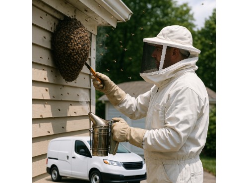 bee keeper removing bees.